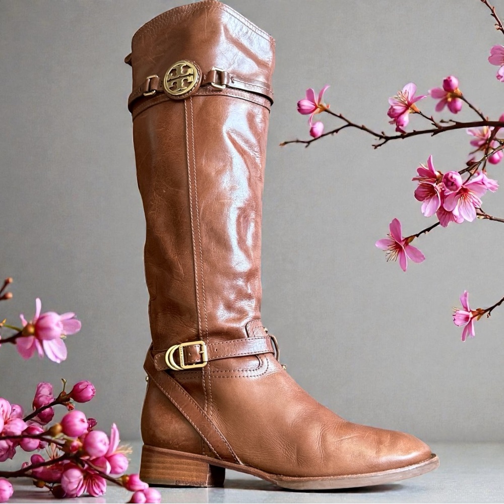 TORY BURCH Calista Chic Brown Leather Tall Boots Size 6 Women